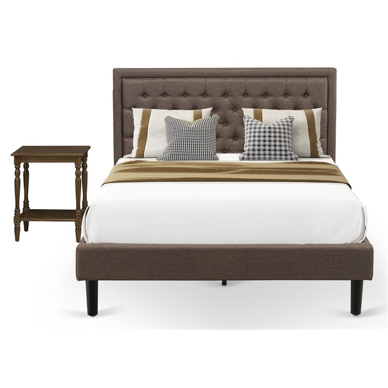Pemberly Row 2-Piece Traditional Fabric Queen Bed and Nightstand Set in Brown