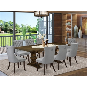 Pemberly Row 9-Piece Kitchen Table Set Asian Wood Light Gray and Jacobean