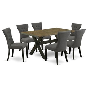 Pemberly Row 7-Piece Dining Set with X-Leg Table in Gotham Gray Finish