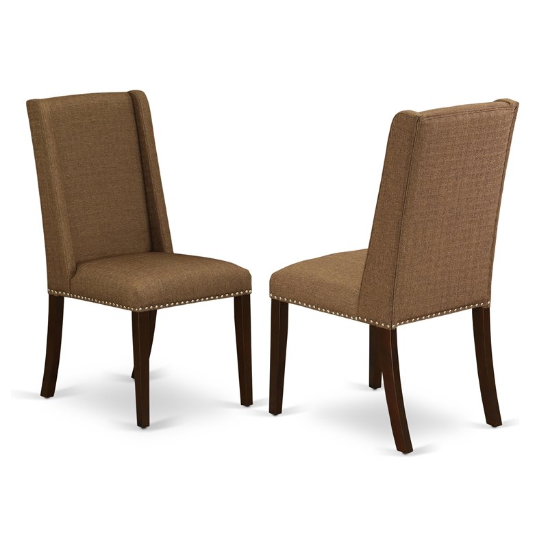 Pemberly Row Set of 2 Fabric Dining Chairs in Brown Beige Linen