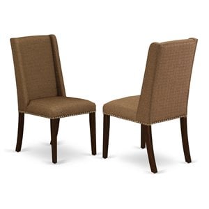 Pemberly Row Set of 2 Fabric Dining Chairs in Brown Beige Linen