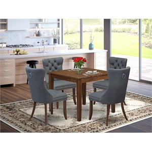 Pemberly Row 5-Piece Round Dining Set in Antique Walnut/Platinum Gray