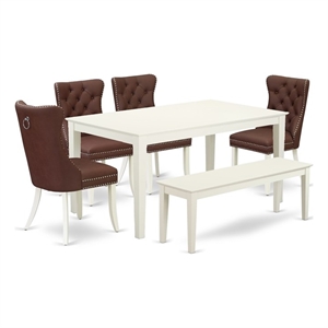 Pemberly Row 6-Piece Rectangular Dining Set in Linen White and Burgundy