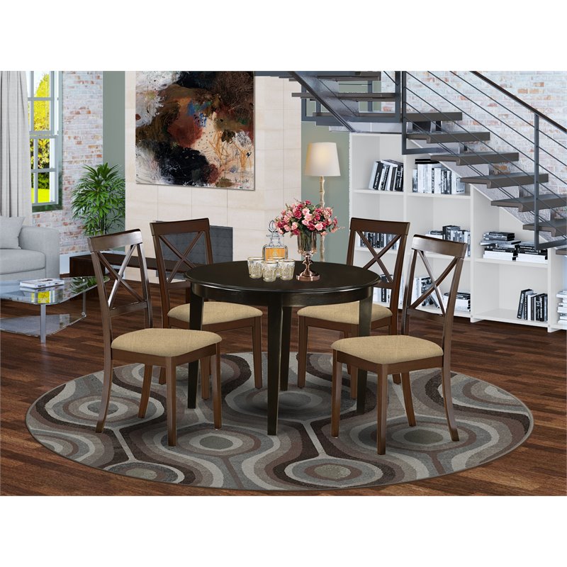 Pemberly Row 5-Piece Round Table Dining Set in Cappuccino