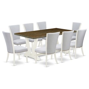 Pemberly Row 9-Piece Wood Dining Set with Distressed Jacobean Finish