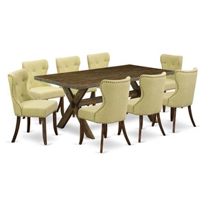Pemberly Row 9-Piece Dining Set with Wood Cross Legs in Distressed Jacobean