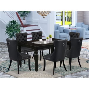 Pemberly Row 7-Piece Dining Table Set in Black and Dark Gray Upholstery