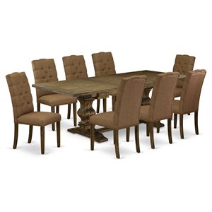 Pemberly Row 9-Piece Dining Set with Pedestal Table in Distressed Jacobean
