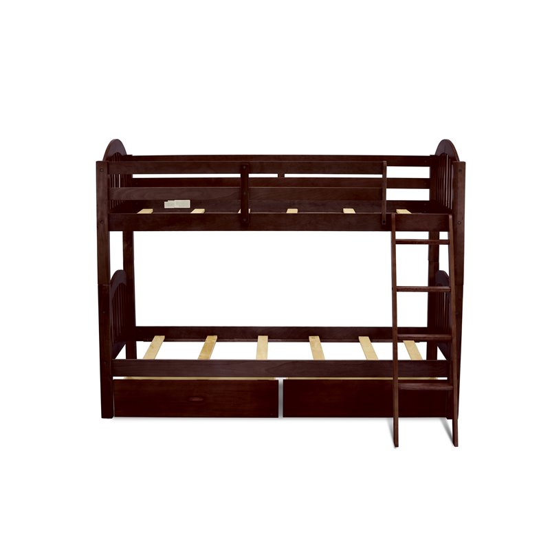 Pemberly Row Twin Bunk Bed with Under Drawer Storage in Java Finish
