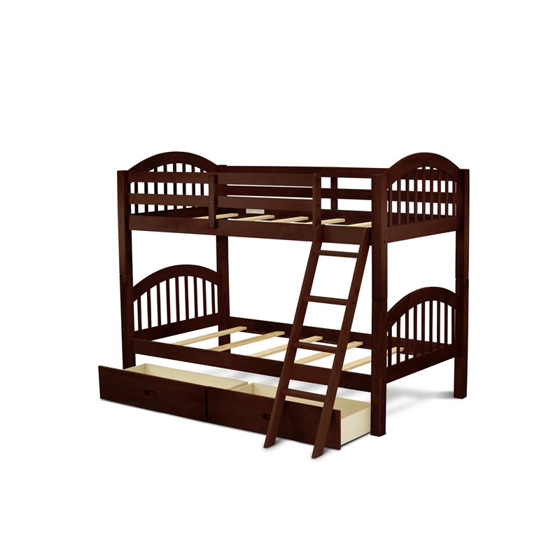 Pemberly Row Twin Bunk Bed with Under Drawer Storage in Java Finish