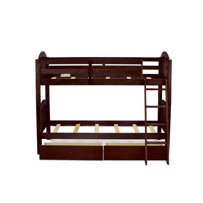 Pemberly Row Twin Bunk Bed with Under Drawer Storage in Java Finish