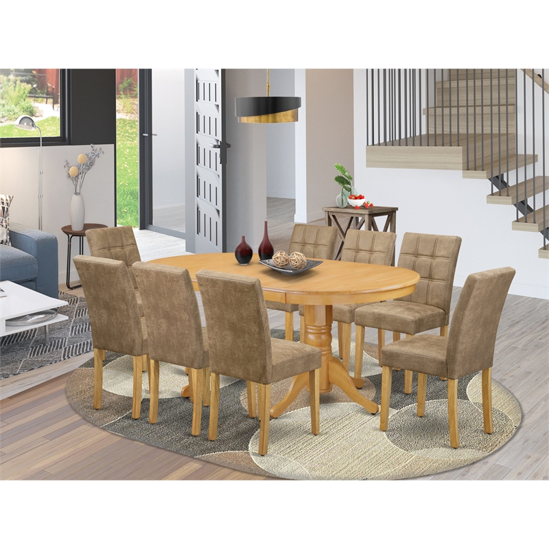 Pemberly Row 9-Piece Kitchen Table Set with High Back Faux Leather Chairs