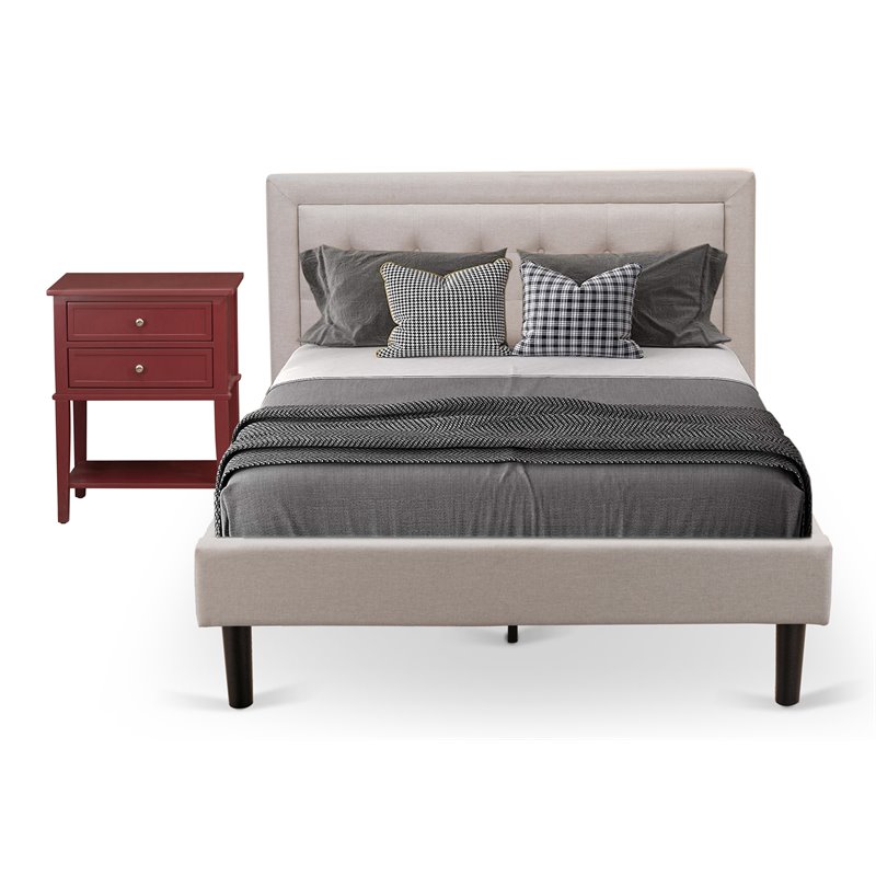 Pemberly Row 2-Piece Upholstered Full Size Bedroom Set in Mist Beige/Burgundy