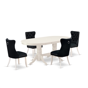 Pemberly Row 5-Piece Kitchen Table Set with Oval Table in Linen White/Black