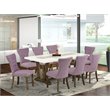Pemberly Row 9-Piece Wood Dining Set with Jacobean Finish and Dahlia Upholstery