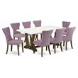 Pemberly Row 9-Piece Wood Dining Set with Jacobean Finish and Dahlia Upholstery