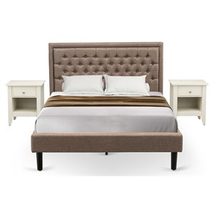 Pemberly Row 3-Piece Queen Bed Set with Linen Fabric in Dark Khaki