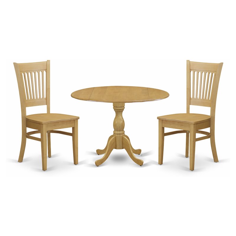 Pemberly Row 3-Piece Round Dining Table Set in Oak Made of Solid Wood
