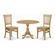 Pemberly Row 3-Piece Round Dining Table Set in Oak Made of Solid Wood