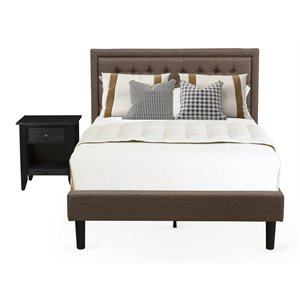 Pemberly Row 2-Piece Wood Platform Bedroom Set with Brown Linen Upholstery