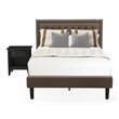 Pemberly Row 2-Piece Wood Platform Bedroom Set with Brown Linen Upholstery
