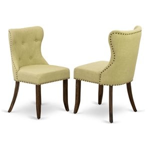 Pemberly Row Set of 2 Button Tufted Dining Chairs with Jacobean Finish
