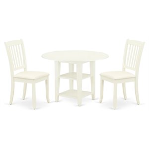 pemberly row sudbury 3-piece dining set with cushion seat in linen white