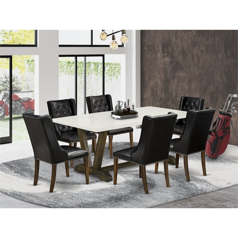 Pemberly Row V-Style 7-Piece Wood Dining Set in Jacobean and Black