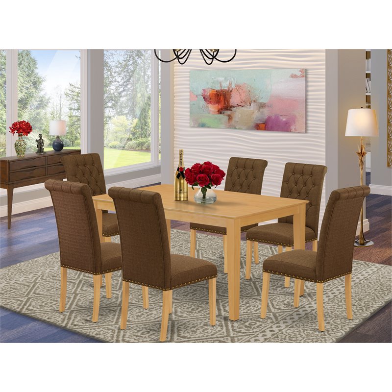 Pemberly Row 7-Piece Oak Dining Set with Rectangular Table and Parson Chairs