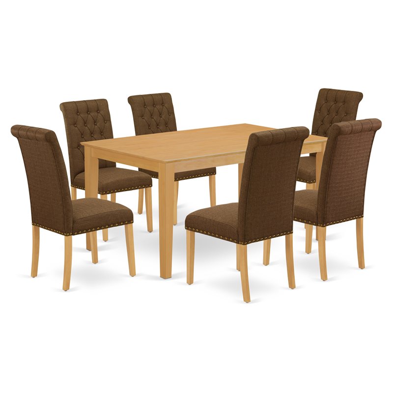 Pemberly Row 7-Piece Oak Dining Set with Rectangular Table and Parson Chairs