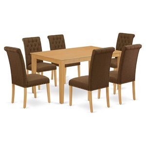 Pemberly Row 7-Piece Oak Dining Set with Rectangular Table and Parson Chairs