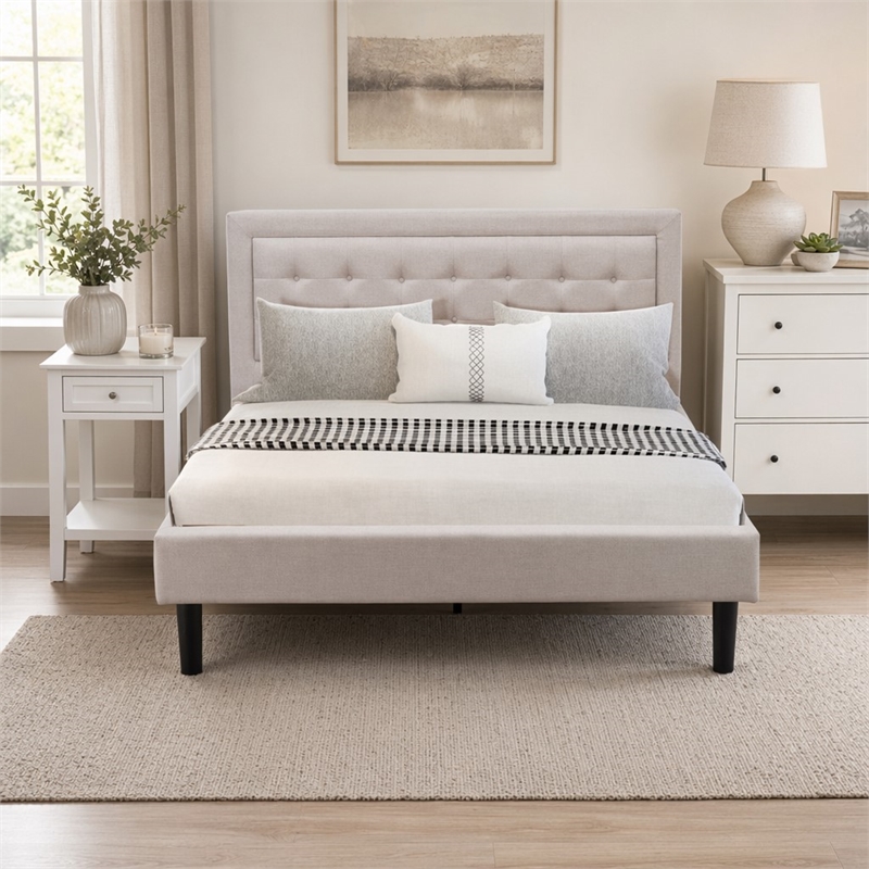 Pemberly Row 2-Piece Wood Fannin Queen Bedroom Set in Mist Beige