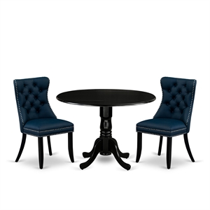 Pemberly Row 3-Piece Drop Leaf Dining Table Set in Black/Navy Blue