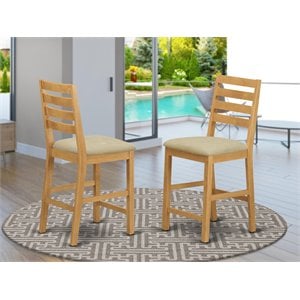 Pemberly Row Cafe Fabric Counter Height Stools in Oak Finish (Set of 2)