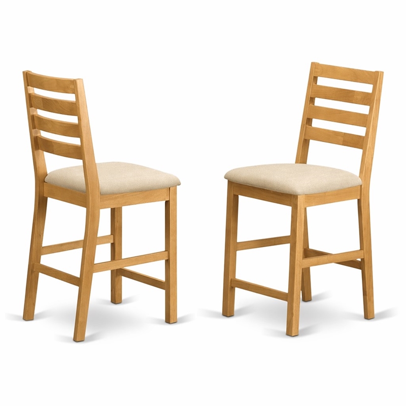 Pemberly Row Cafe Fabric Counter Height Stools in Oak Finish (Set of 2)
