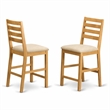 Pemberly Row Cafe Fabric Counter Height Stools in Oak Finish (Set of 2)
