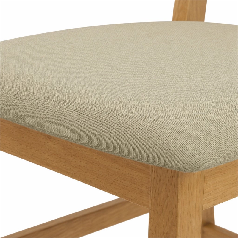 Pemberly Row Cafe Fabric Counter Height Stools in Oak Finish (Set of 2)