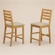 Pemberly Row Cafe Fabric Counter Height Stools in Oak Finish (Set of 2)