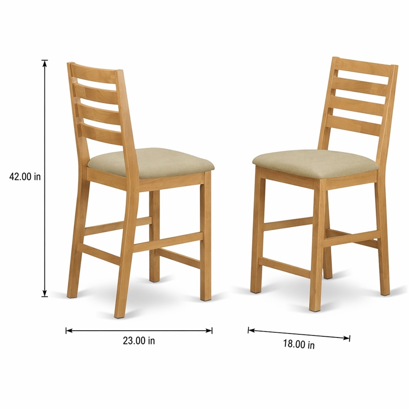 Pemberly Row Cafe Fabric Counter Height Stools in Oak Finish (Set of 2)