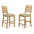 Pemberly Row Cafe Fabric Counter Height Stools in Oak Finish (Set of 2)