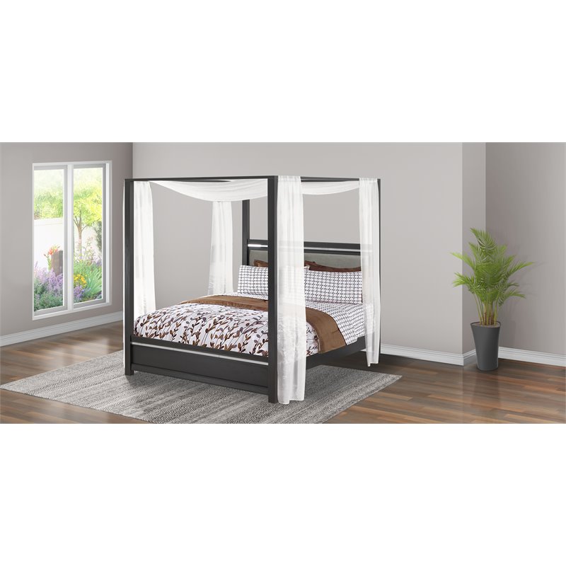 Pemberly Row Wood Queen Bed with LED Headboard in Brush Gray
