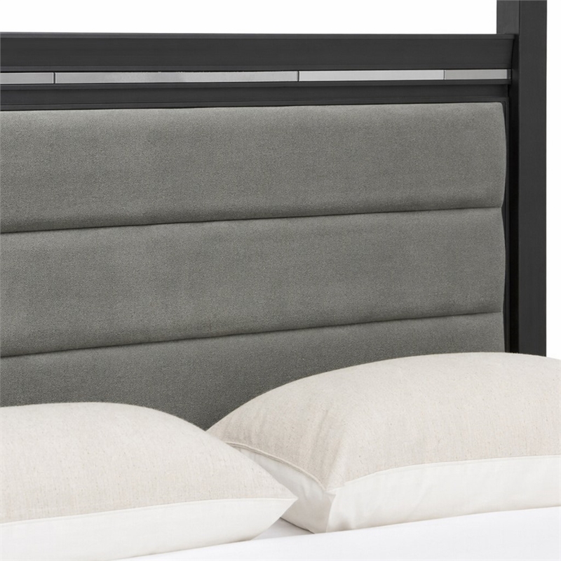 Pemberly Row Wood Queen Bed with LED Headboard in Brush Gray