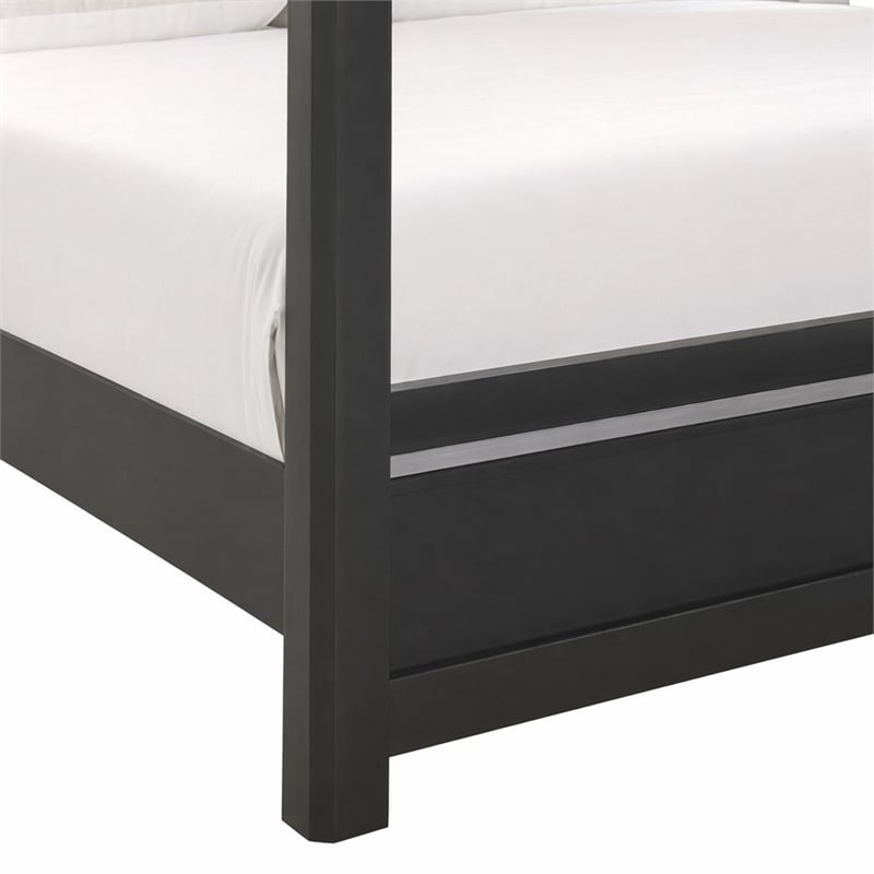 Pemberly Row Wood Queen Bed with LED Headboard in Brush Gray