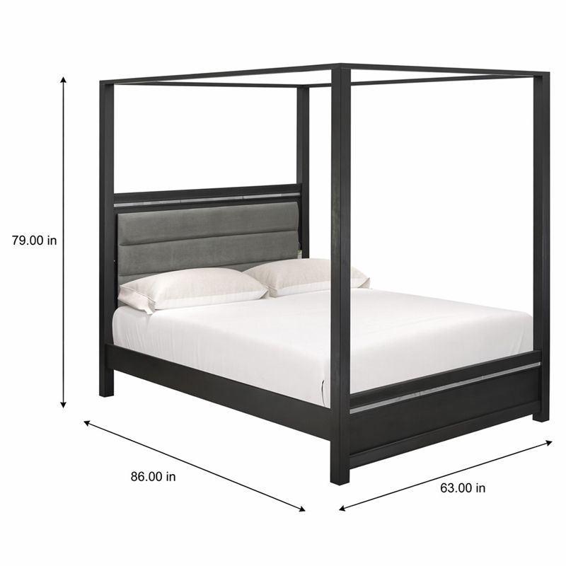 Pemberly Row Wood Queen Bed with LED Headboard in Brush Gray