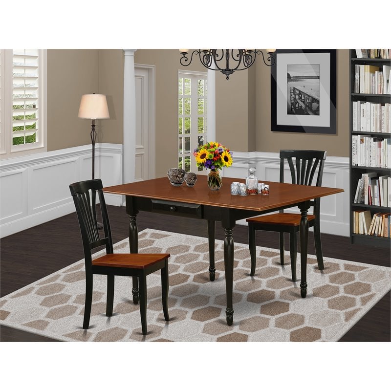 Pemberly Row 3-Piece Wood Dining Set with Slat Back in Black and Cherry