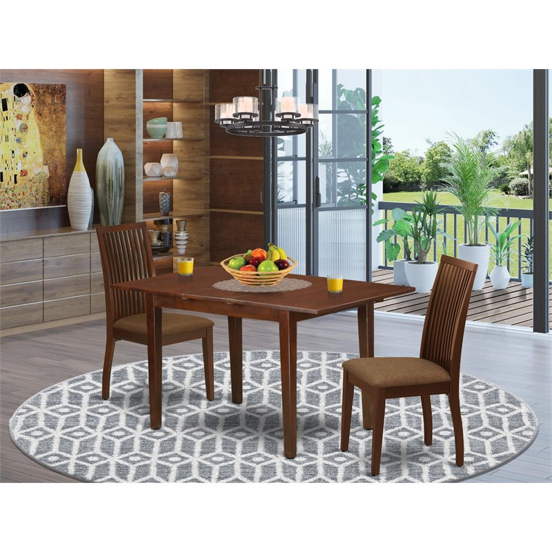 Pemberly Row 3-Piece Wood Dining Set with Cushion Seats in Mahogany