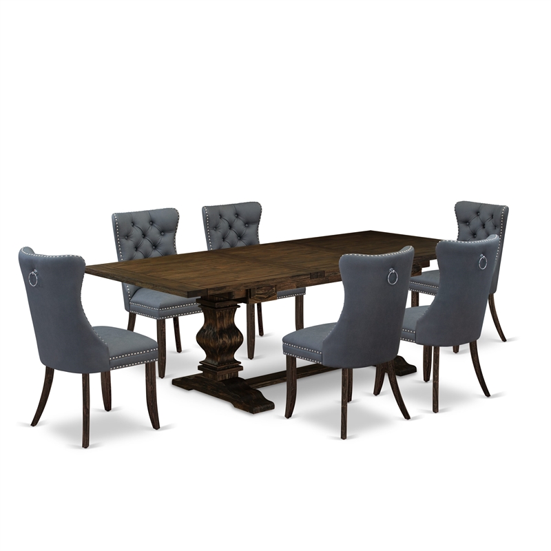 Pemberly Row 7-Piece Kitchen Dining Table Set in Distressed Jacobean