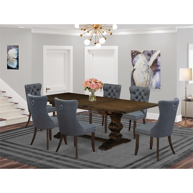 Pemberly Row 7-Piece Kitchen Dining Table Set in Distressed Jacobean