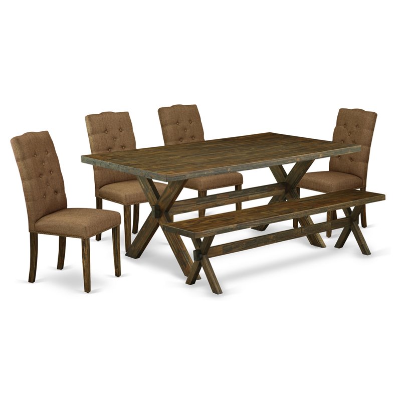 Pemberly Row 6-Piece Wood Dinette Table Set in Distressed Jacobean Brown Finish