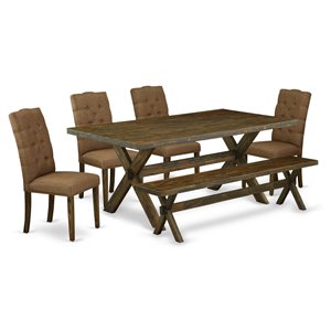 Pemberly Row 6-Piece Wood Dinette Table Set in Distressed Jacobean Brown Finish